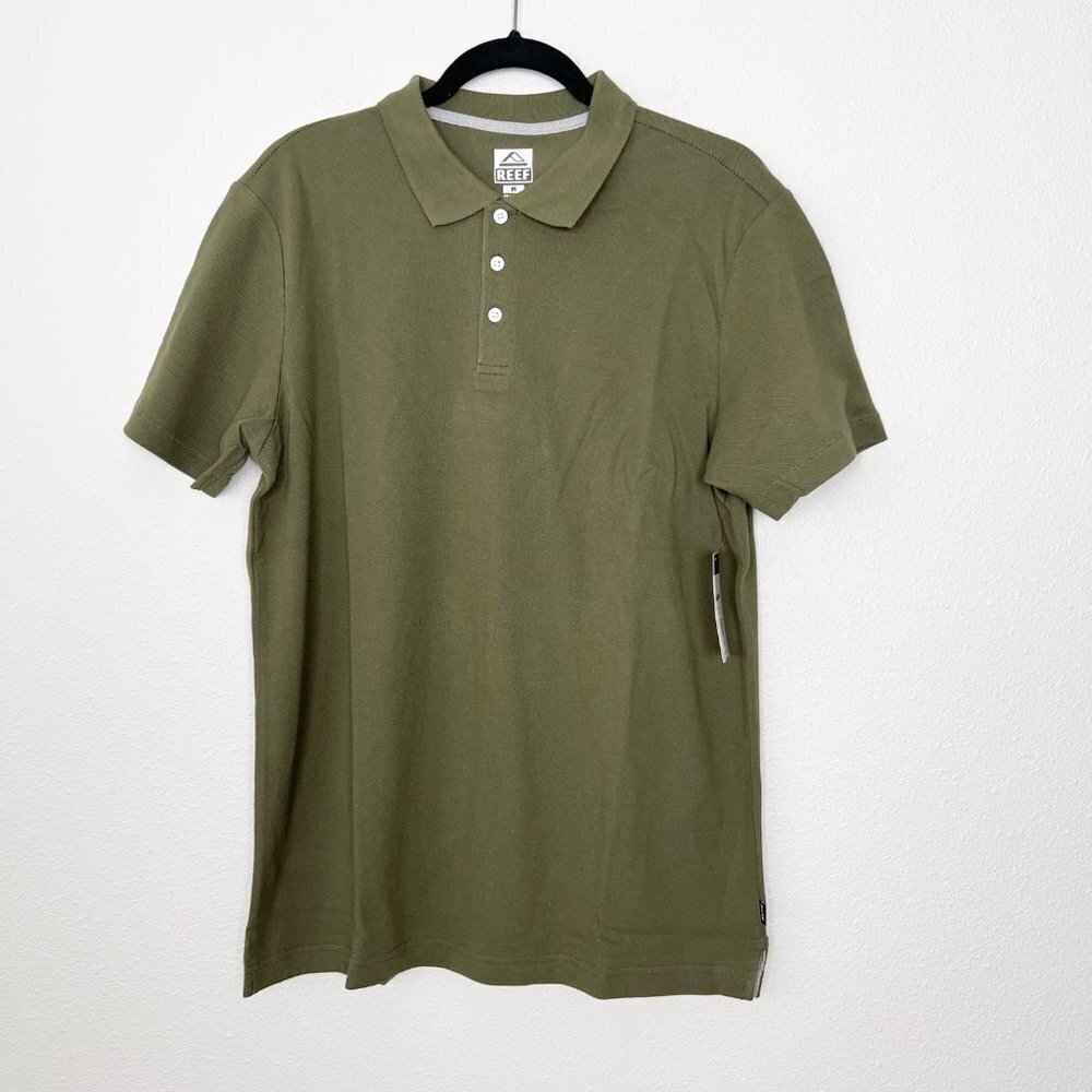 Reef Mens Medium Olive Green Walsh Pique Polo Shirt Short Sleeve